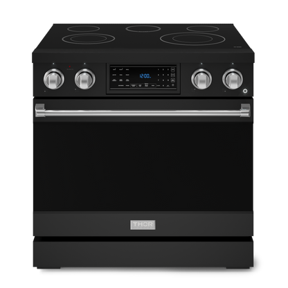Gordon Ramsay by THOR Kitchen 36" 6.0 cu. ft. Professional Electric Range with Tilt Panel Touch Control, Self-Clean and Air Fry in Matte Black with Stainless Steel Accents, RSE36B-SS