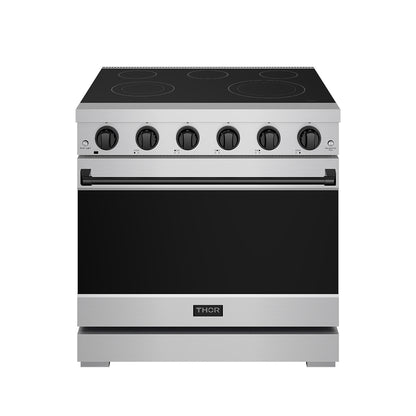 Gordon Ramsay by THOR Kitchen 36" 6 cu. ft. Professional Electric Range with 5 Burners in Stainless Steel with Black Accents, RSE36P-BLK