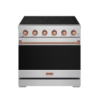 Gordon Ramsay by THOR Kitchen 36" 6 cu. ft. Professional Electric Range with 5 Burners in Stainless Steel with Rose Gold Accents, RSE36P-RSG