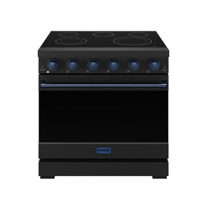 Gordon Ramsay by THOR Kitchen 36" 6 cu. ft. Professional Electric Range with 5 Burners in Black with Blue Accents, RSE36PB-BLU