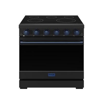Gordon Ramsay by THOR Kitchen 36" 6 cu. ft. Professional Electric Range with 5 Burners in Black with Blue Accents, RSE36PB-BLU