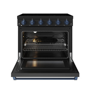 Gordon Ramsay by THOR Kitchen 36" 6 cu. ft. Professional Electric Range with 5 Burners in Black with Blue Accents, RSE36PB-BLU