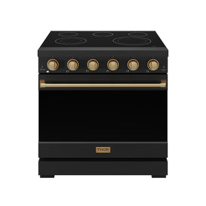 Gordon Ramsay by THOR Kitchen 36" 6 cu. ft. Professional Electric Range with 5 Burners in Black with Bronze Accents, RSE36PB-BRZ