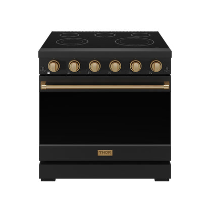 Gordon Ramsay by THOR Kitchen 36" 6 cu. ft. Professional Electric Range with 5 Burners in Black with Bronze Accents, RSE36PB-BRZ
