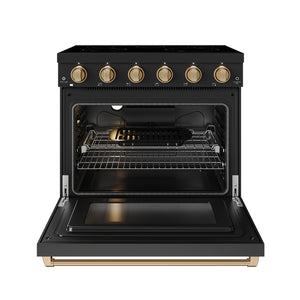 Gordon Ramsay by THOR Kitchen 36" 6 cu. ft. Professional Electric Range with 5 Burners in Black with Bronze Accents, RSE36PB-BRZ