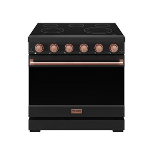 Gordon Ramsay by THOR Kitchen 36" 6 cu. ft. Professional Electric Range with 5 Burners in Black with Rose Gold Accents, RSE36PB-RSG