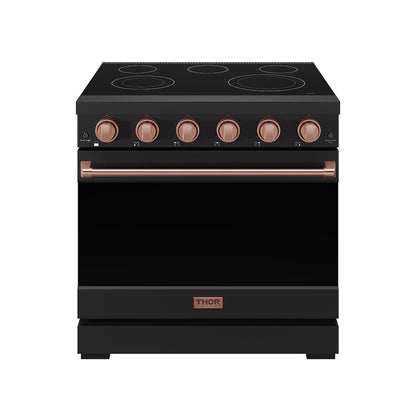 Gordon Ramsay by THOR Kitchen 36" 6 cu. ft. Professional Electric Range with 5 Burners in Black with Rose Gold Accents, RSE36PB-RSG