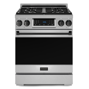 Gordon Ramsay by THOR Kitchen 30" 4.55 cu. ft. Professional Propane Gas Range with Tilt Panel Touch Control and Self-Clean in Stainless Steel with Black Accents, RSG30LP-BLK