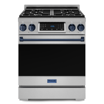 Gordon Ramsay by THOR Kitchen 30" 4.55 cu. ft. Professional Propane Gas Range with Tilt Panel Touch Control and Self-Clean in Stainless Steel with Navy Blue Accents, RSG30LP-BLU
