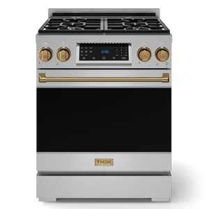 Gordon Ramsay by THOR Kitchen 30" 4.55 cu. ft. Professional Natural Gas Range with Tilt Panel Touch Control and Self-Clean in Stainless Steel with Bronze Accents, RSG30-BRZ