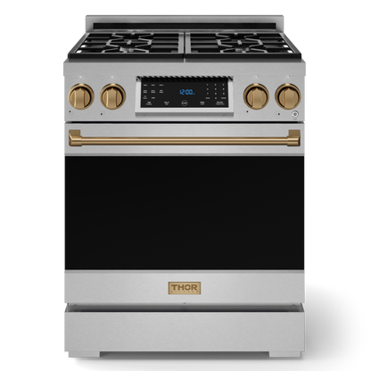 Gordon Ramsay by THOR Kitchen 30" 4.55 cu. ft. Professional Natural Gas Range with Tilt Panel Touch Control and Self-Clean in Stainless Steel with Bronze Accents, RSG30-BRZ