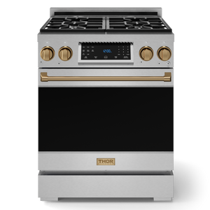 Gordon Ramsay by THOR Kitchen 30" 4.55 cu. ft. Professional Propane Gas Range with Tilt Panel Touch Control and Self-Clean in Stainless Steel with Bronze Accents, RSG30LP-BRZ