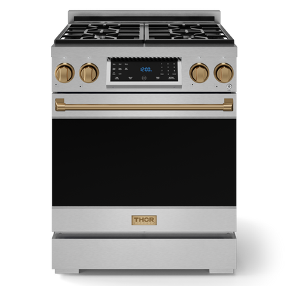 Gordon Ramsay by THOR Kitchen 30" 4.55 cu. ft. Professional Propane Gas Range with Tilt Panel Touch Control and Self-Clean in Stainless Steel with Bronze Accents, RSG30LP-BRZ