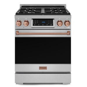 Gordon Ramsay by THOR Kitchen 30" 4.55 cu. ft. Professional Natural Gas Range with Tilt Panel Touch Control and Self-Clean in Stainless Steel with Rose Gold Accents, RSG30-RSG