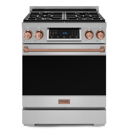 Gordon Ramsay by THOR Kitchen 30" 4.55 cu. ft. Professional Natural Gas Range with Tilt Panel Touch Control and Self-Clean in Stainless Steel with Rose Gold Accents, RSG30-RSG