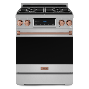 Gordon Ramsay by THOR Kitchen 30" 4.55 cu. ft. Professional Propane Gas Range with Tilt Panel Touch Control and Self-Clean in Stainless Steel with Rose Gold Accents, RSG30LP-RSG