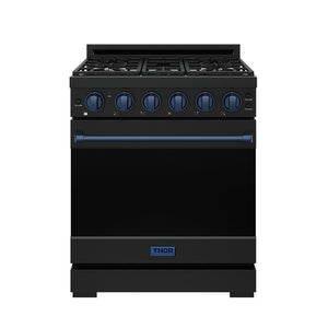 Gordon Ramsay by THOR Kitchen 30" 4.55 cu. ft. Gas Range in Black with Blue Accents, RSG30PB-BLU