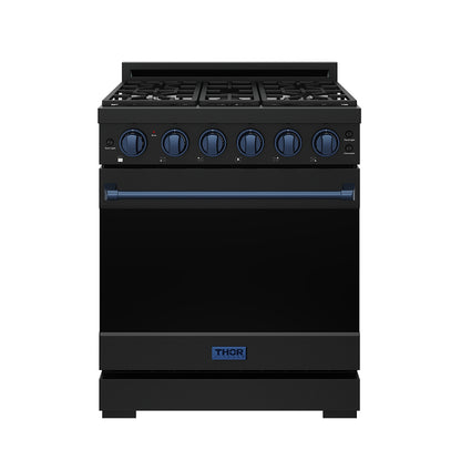 Gordon Ramsay by THOR Kitchen 30" 4.55 cu. ft. Gas Range in Black with Blue Accents, RSG30PB-BLU