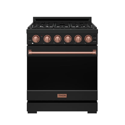Gordon Ramsay by THOR Kitchen 30" 4.55 cu. ft. Propane Gas Range in Black with Rose Gold Accents, RSG30PBLP-RSG
