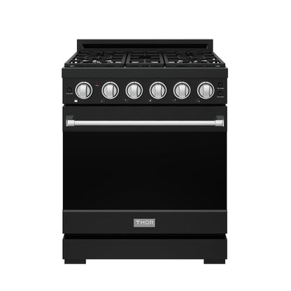 Gordon Ramsay by THOR Kitchen 30" 4.55 cu. ft. Propane Gas Range in Black with Stainless Steel Accents, RSG30PBLP-SS