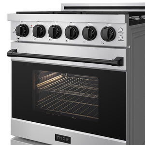 Gordon Ramsay by THOR Kitchen 30" 4.55 cu. ft. Gas Range in Stainless Steel with Black Accents, RSG30P-BLK