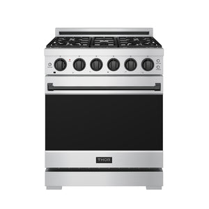 Gordon Ramsay by THOR Kitchen 30" 4.55 cu. ft. Gas Range in Stainless Steel with Black Accents, RSG30P-BLK