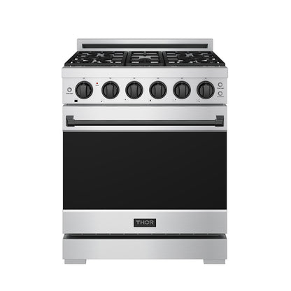 Gordon Ramsay by THOR Kitchen 30" 4.55 cu. ft. Propane Gas Range in Stainless Steel with Black Accents, RSG30PLP-BLK