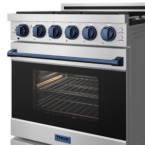 Gordon Ramsay by THOR Kitchen 30" 4.55 cu. ft. Gas Range in Stainless Steel with Blue Accents, RSG30P-BLU