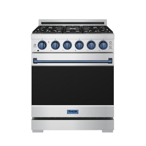 Gordon Ramsay by THOR Kitchen 30" 4.55 cu. ft. Gas Range in Stainless Steel with Blue Accents, RSG30P-BLU