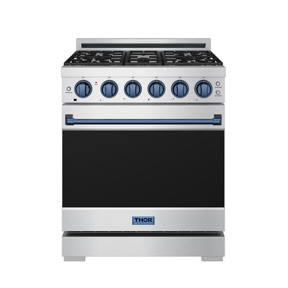Gordon Ramsay by THOR Kitchen 30" 4.55 cu. ft. Gas Range in Stainless Steel with Blue Accents, RSG30P-BLU
