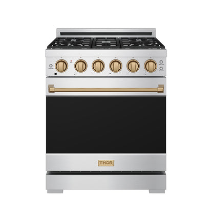 Gordon Ramsay by THOR Kitchen 30" 4.55 cu. ft. Propane Gas Range in Stainless Steel with Bronze Accents, RSG30PLP-BRZ