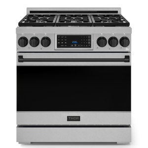 Gordon Ramsay by THOR Kitchen 36" 6.0 cu. ft. Professional Natural Gas Range with Tilt Panel Touch Control, Self-Clean and Air Fry in Stainless Steel with Black Accents, RSG36-BLK