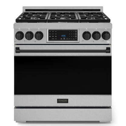 Gordon Ramsay by THOR Kitchen 36" 6.0 cu. ft. Professional Natural Gas Range with Tilt Panel Touch Control, Self-Clean and Air Fry in Stainless Steel with Black Accents, RSG36-BLK