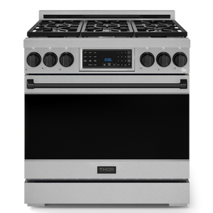 Gordon Ramsay by THOR Kitchen 36" 6.0 cu. ft. Professional Propane Gas Range with Tilt Panel Touch Control, Self-Clean and Air Fry in Stainless Steel with Black Accents, RSG36LP-BLK