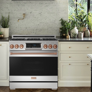 Gordon Ramsay by THOR Kitchen 36" 6.0 cu. ft. Professional Natural Gas Range with Tilt Panel Touch Control, Self-Clean and Air Fry in Stainless Steel with Rose Gold Accents, RSG36-RSG