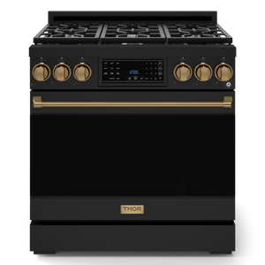 Gordon Ramsay by THOR Kitchen 36" 6.0 cu. ft. Professional Natural Gas Range with Tilt Panel Touch Control, Self-Clean and Air Fry in Matte Black with Bronze Accents, RSG36B-BRZ