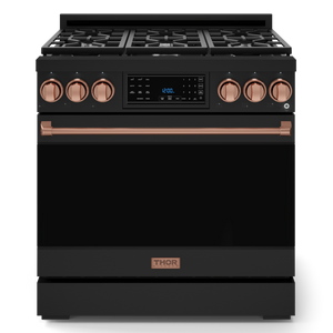 Gordon Ramsay by THOR Kitchen 36" 6.0 cu. ft. Professional Natural Gas Range with Tilt Panel Touch Control, Self-Clean and Air Fry in Matte Black with Rose Gold Accents, RSG36B-RSG