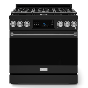 Gordon Ramsay by THOR Kitchen 36" 6.0 cu. ft. Professional Natural Gas Range with Tilt Panel Touch Control, Self-Clean and Air Fry in Matte Black with Stainless Steel Accents, RSG36B-SS