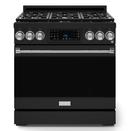 Gordon Ramsay by THOR Kitchen 36" 6.0 cu. ft. Professional Natural Gas Range with Tilt Panel Touch Control, Self-Clean and Air Fry in Matte Black with Stainless Steel Accents, RSG36B-SS