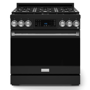 Gordon Ramsay by THOR Kitchen 36" 6.0 cu. ft. Professional Propane Gas Range with Tilt Panel Touch Control, Self-Clean and Air Fry in Matte Black with Stainless Steel Accents, RSG36BLP-SS