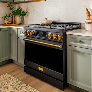 Gordon Ramsay by THOR Kitchen 36" 6.0 cu. ft. Professional Natural Gas Range with Tilt Panel Touch Control, Self-Clean and Air Fry in Matte Black with Bronze Accents, RSG36B-BRZ