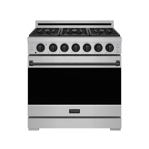 Gordon Ramsay by THOR Kitchen 36" 6 cu. ft. Professional Propane Gas Range with 6 Sealed Burners in Stainless Steel and Black Accents, RSG36PLP-BLK