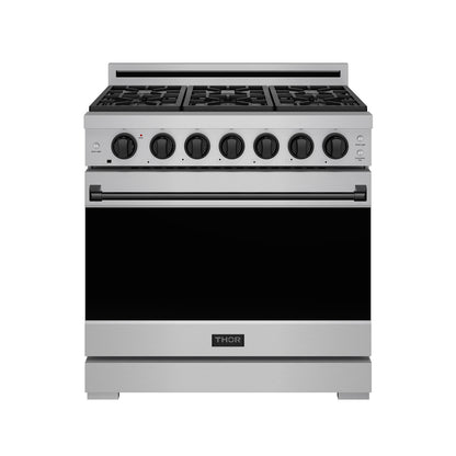 Gordon Ramsay by THOR Kitchen 36" 6 cu. ft. Professional Propane Gas Range with 6 Sealed Burners in Stainless Steel and Black Accents, RSG36PLP-BLK