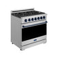 Gordon Ramsay by THOR Kitchen 36" 6 cu. ft. Professional Propane Gas Range with 6 Sealed Burners in Stainless Steel and Blue Accents, RSG36PLP-BLU