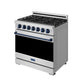 Gordon Ramsay by THOR Kitchen 36" 6 cu. ft. Professional Propane Gas Range with 6 Sealed Burners in Stainless Steel and Blue Accents, RSG36PLP-BLU