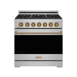 Gordon Ramsay by THOR Kitchen 36" 6 cu. ft. Professional Natural Gas Range with 6 Sealed Burners in Stainless Steel with Bronze Accents, RSG36P-BRZ