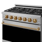 Gordon Ramsay by THOR Kitchen 36" 6 cu. ft. Professional Natural Gas Range with 6 Sealed Burners in Stainless Steel with Bronze Accents, RSG36P-BRZ