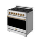 Gordon Ramsay by THOR Kitchen 36" 6 cu. ft. Professional Natural Gas Range with 6 Sealed Burners in Stainless Steel with Bronze Accents, RSG36P-BRZ