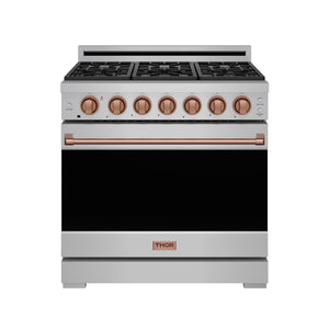 Gordon Ramsay by THOR Kitchen 36" 6 cu. ft. Professional Natural Gas Range with 6 Sealed Burners in Stainless Steel and Rose Gold Accents, RSG36P-RSG
