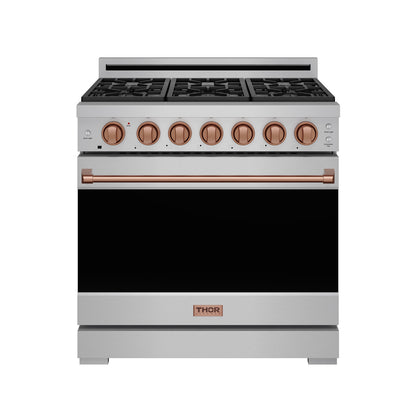 Gordon Ramsay by THOR Kitchen 36" 6 cu. ft. Professional Propane Gas Range with 6 Sealed Burners in Stainless Steel and Rose Gold Accents, RSG36PLP-RSG